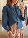 Chemise en denim avec col volant