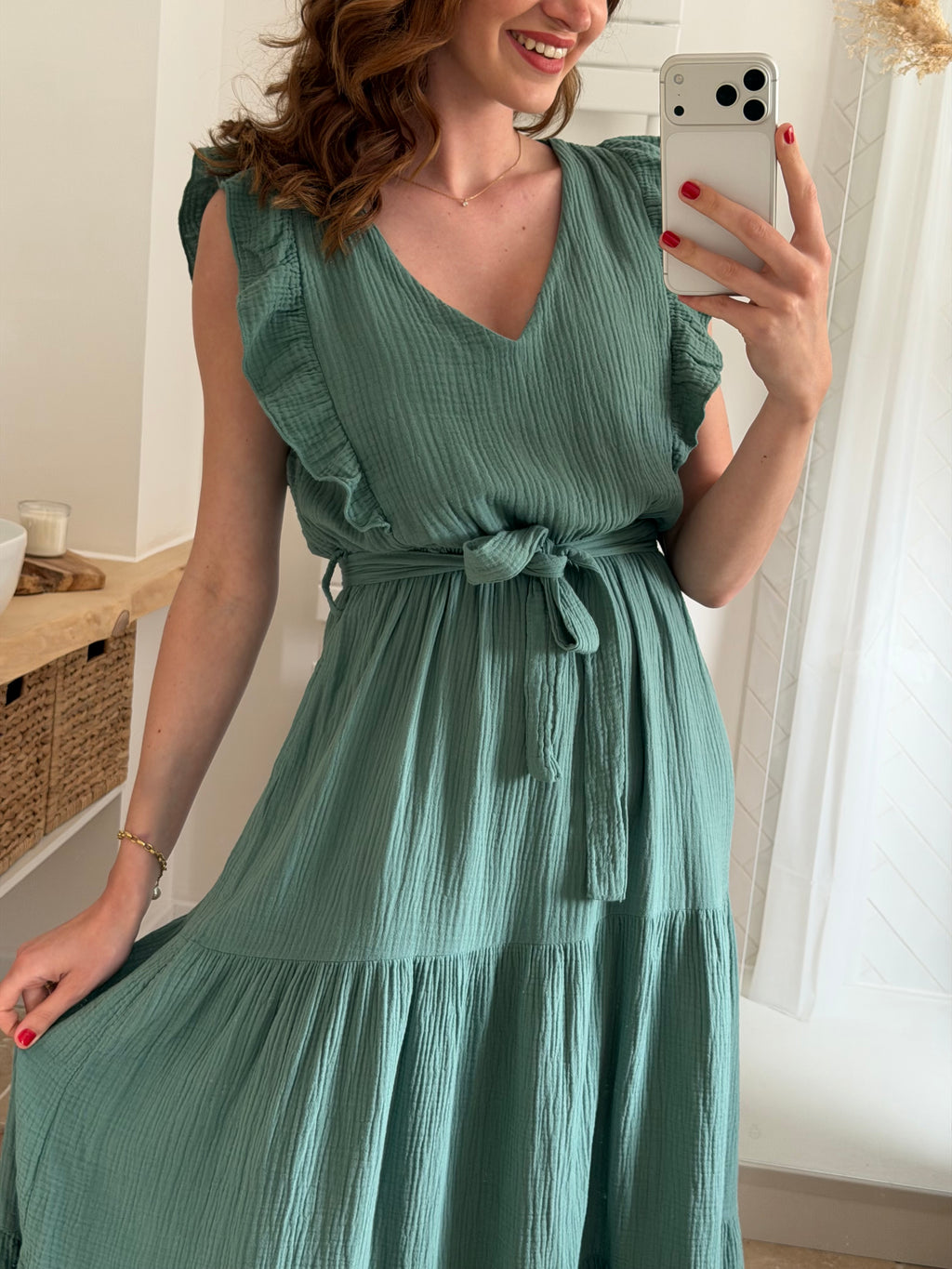 Robe longue en gaze de coton - Céladon