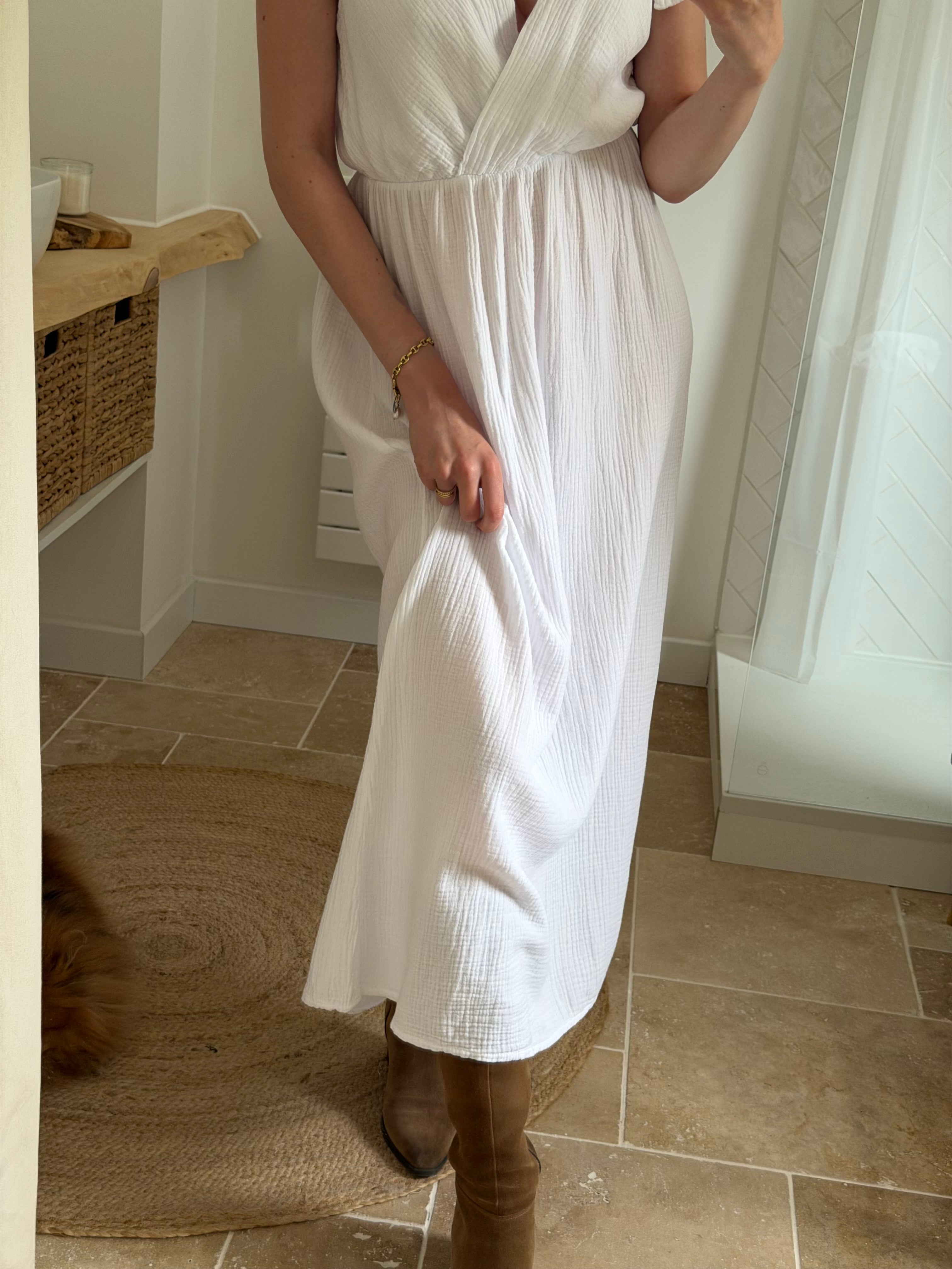 Robe longue en gaze de coton avec bretelles nouées