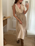 Robe longue en gaze de coton - Beige