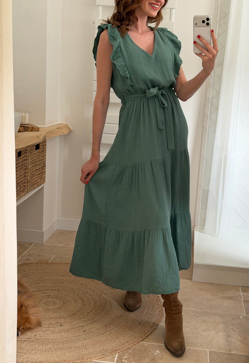 Robe longue en gaze de coton - Céladon