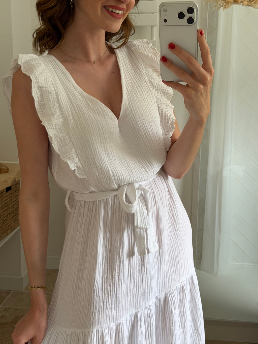 Robe longue en gaze de coton - Blanche