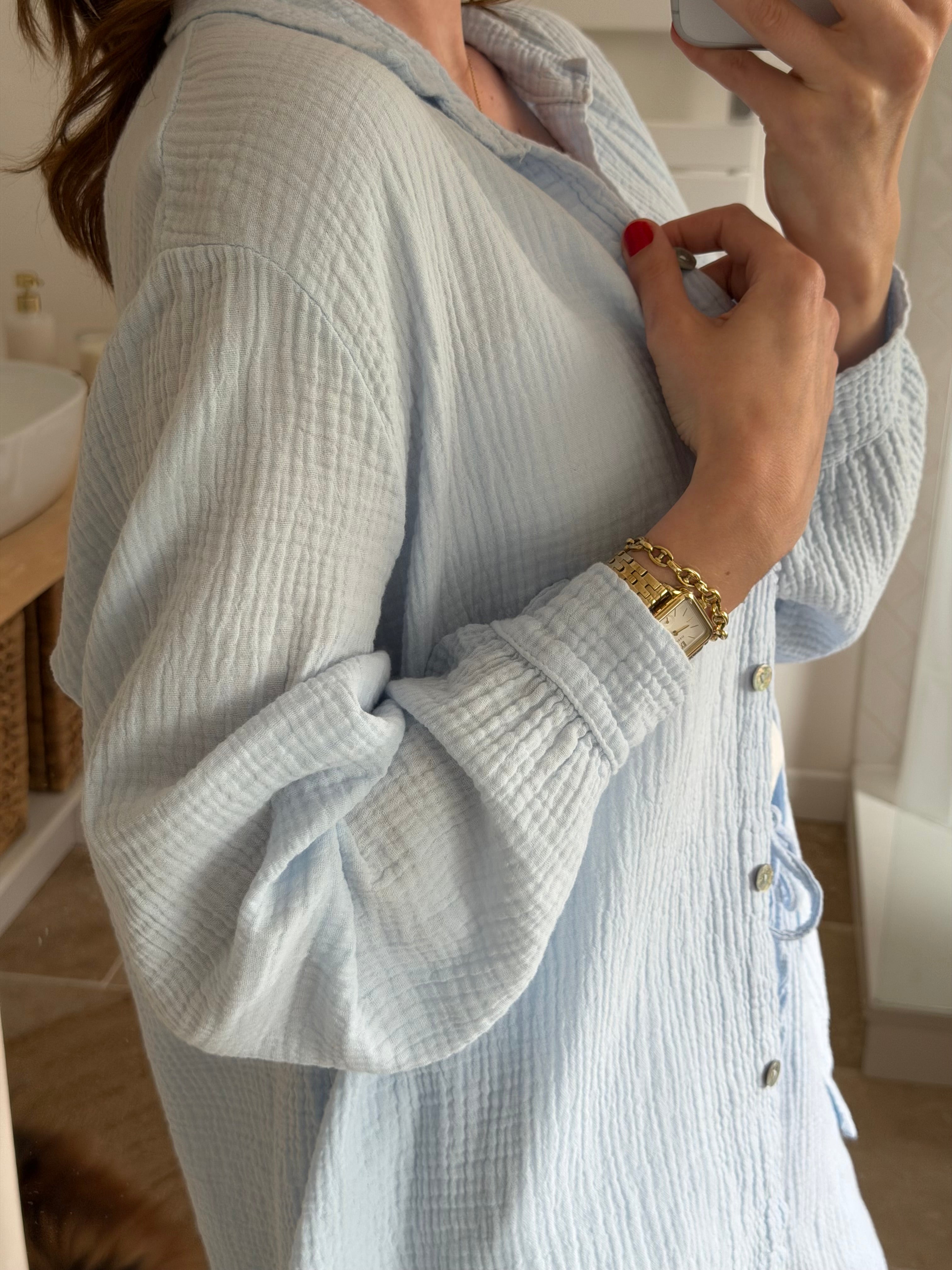Chemise en gaze de coton - Bleue