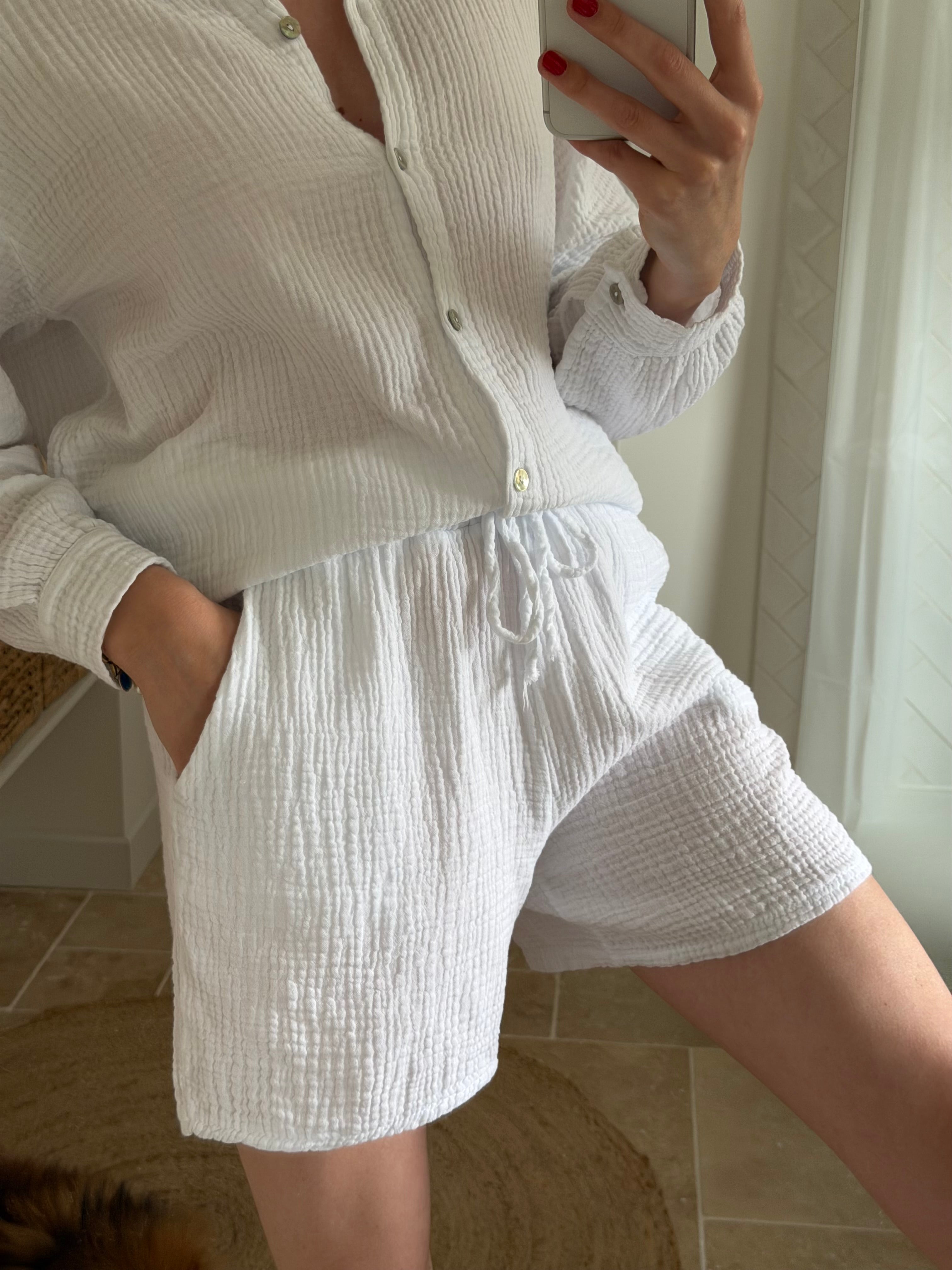 Short en gaze de coton ultra confortable - Blanc