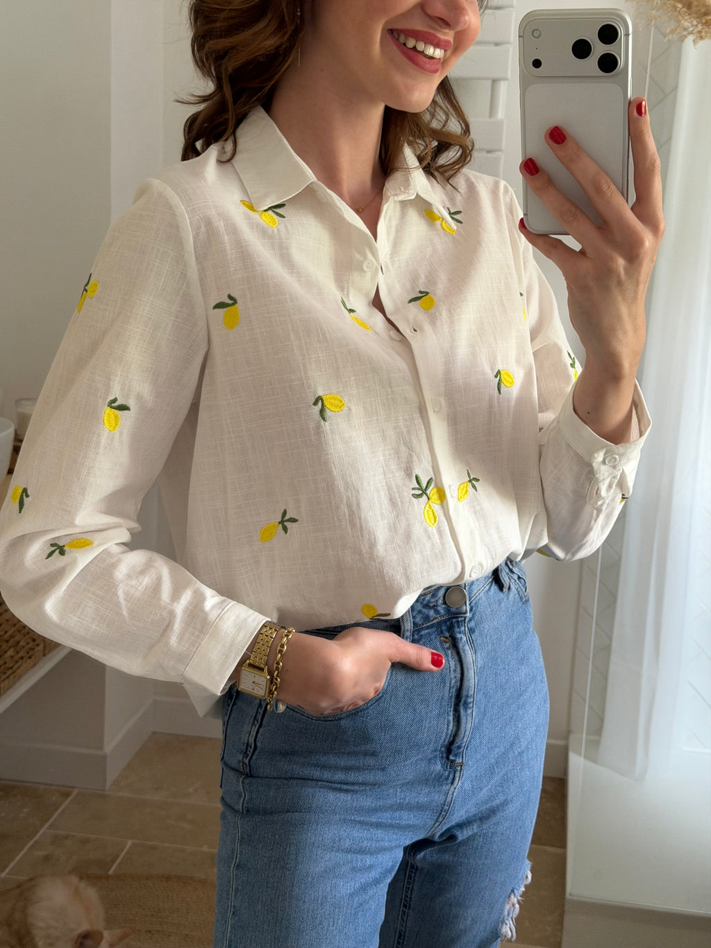 Chemise blanche imprimé citron