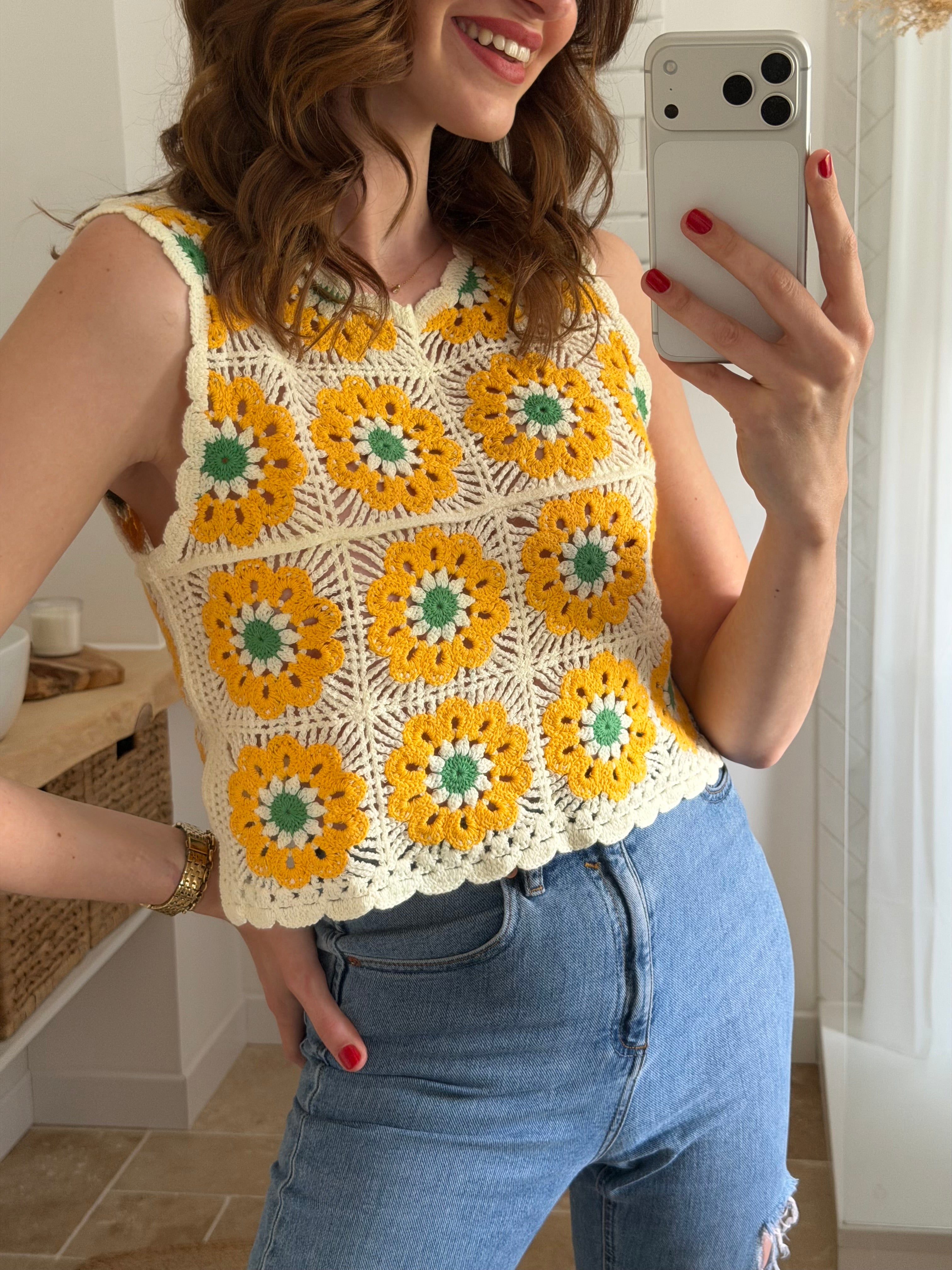Top crochet graphique – inspiration rétro