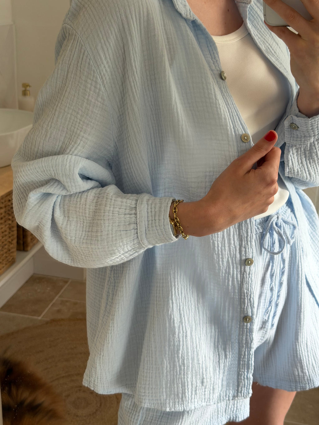 Chemise en gaze de coton - Bleue