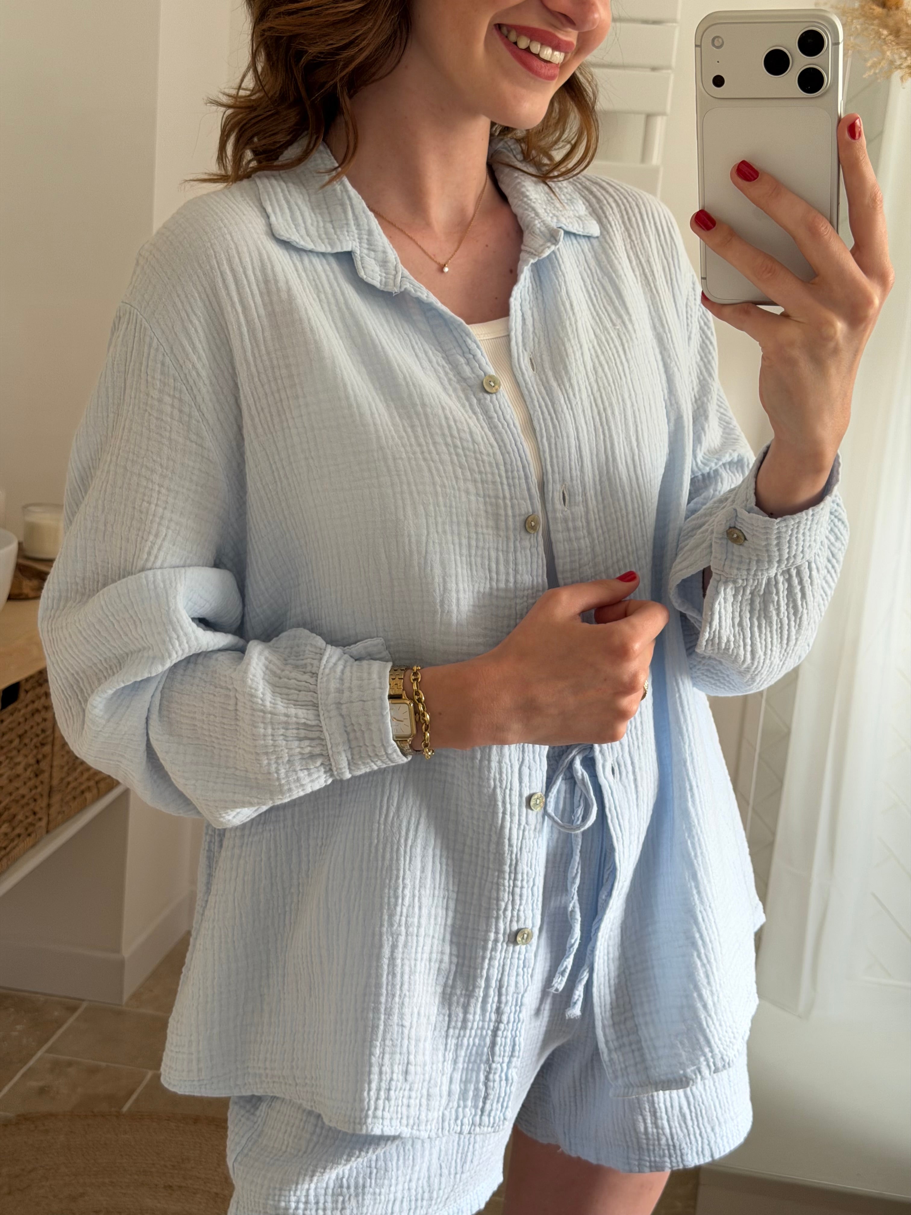Chemise en gaze de coton - Bleue