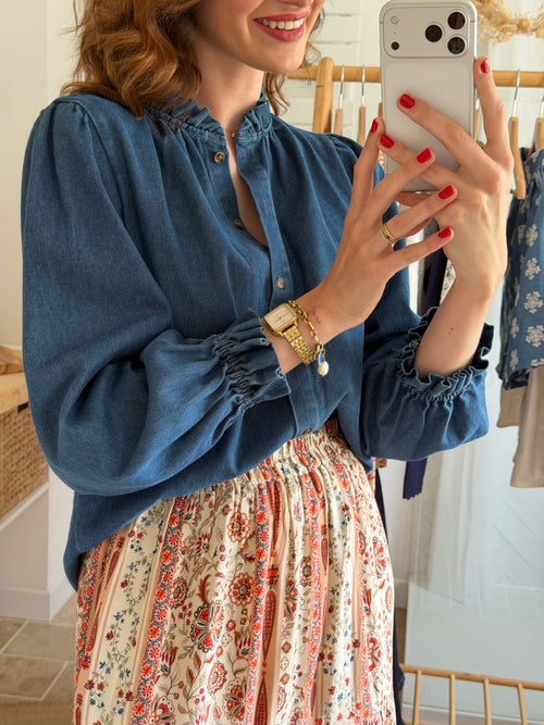 Chemise en denim avec col volant