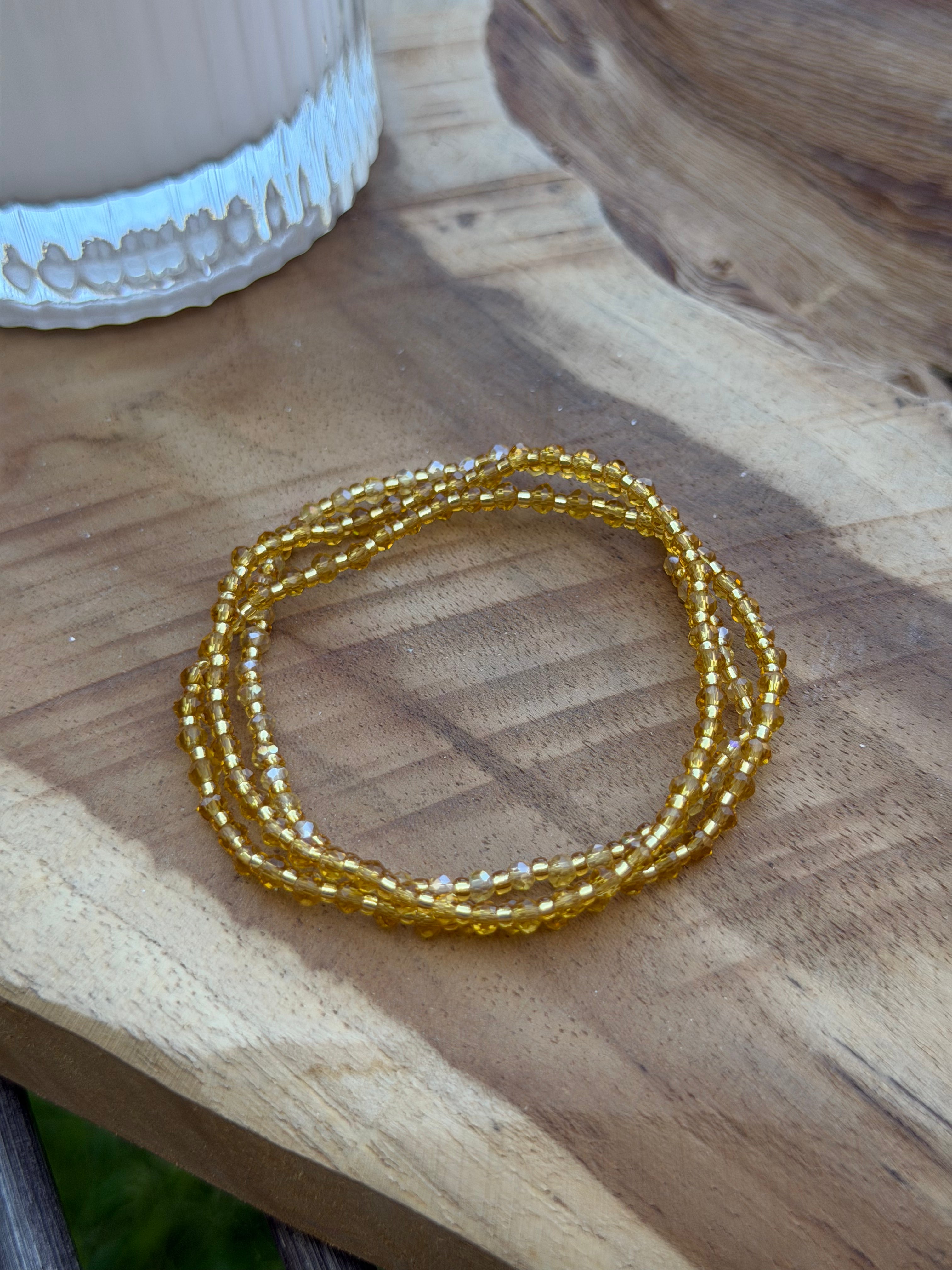 Bracelets élastique en perles de verre – Tons dorés & nacrés