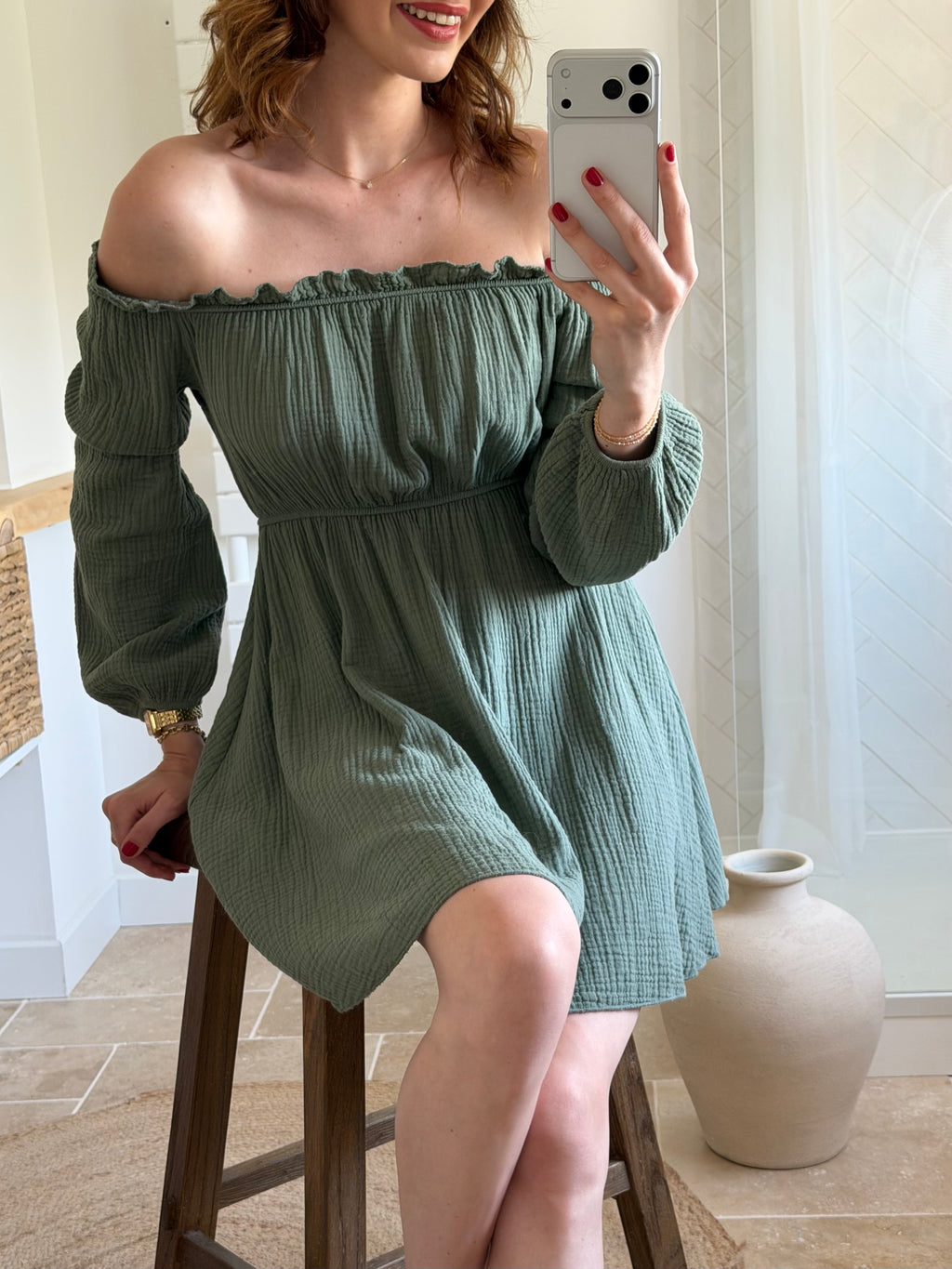 Robe courte épaules dénudées - Kaki