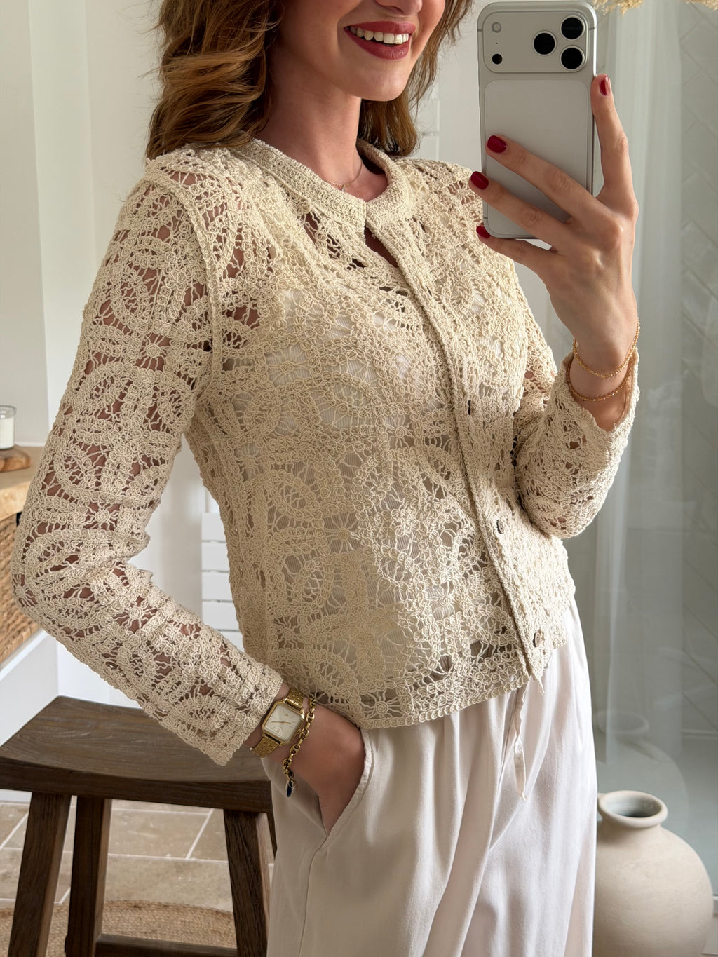 Cardigan court en dentelle crochet