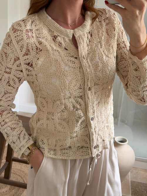 Cardigan court en dentelle crochet