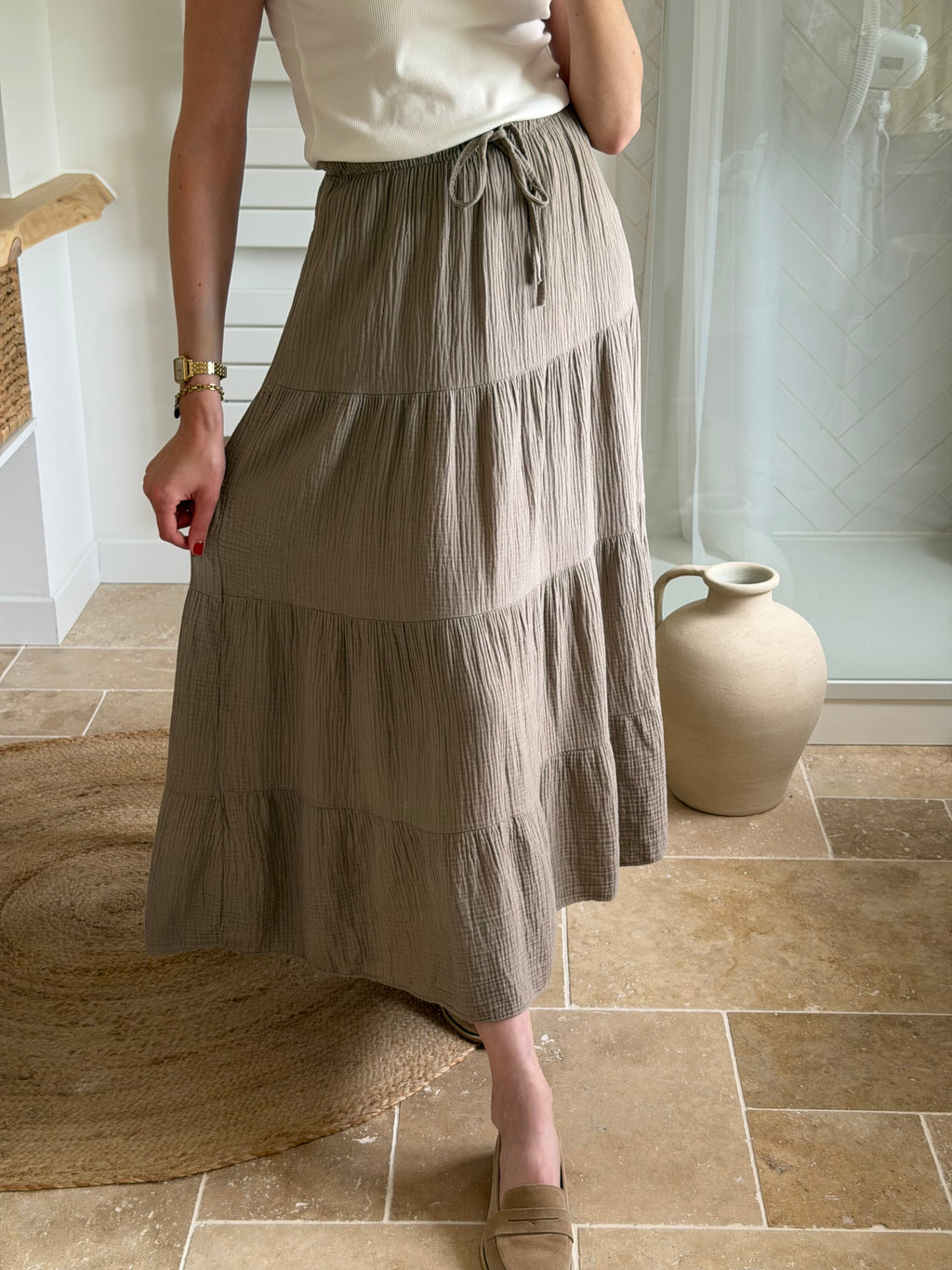 Jupe longue en gaze de coton - Beige