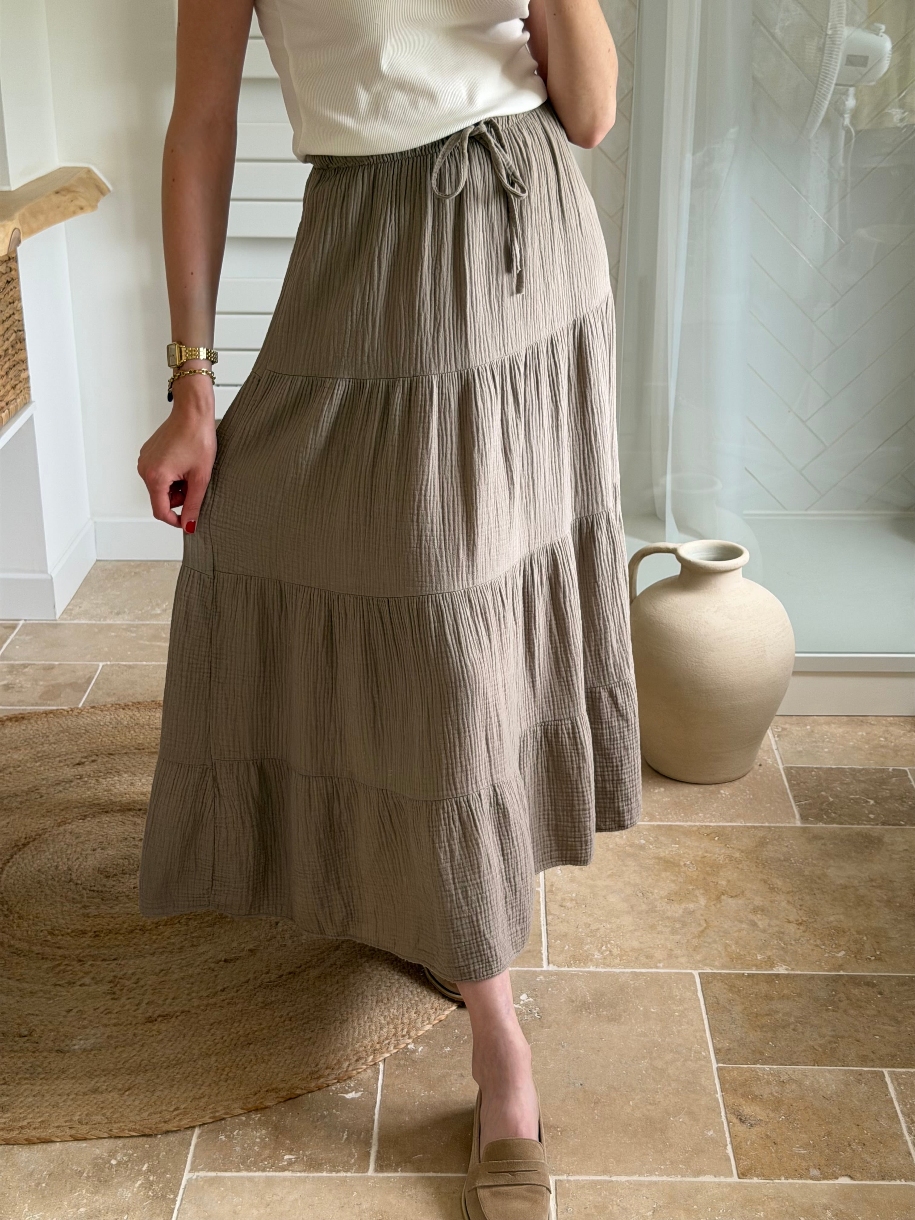 Jupe longue en gaze de coton - Beige