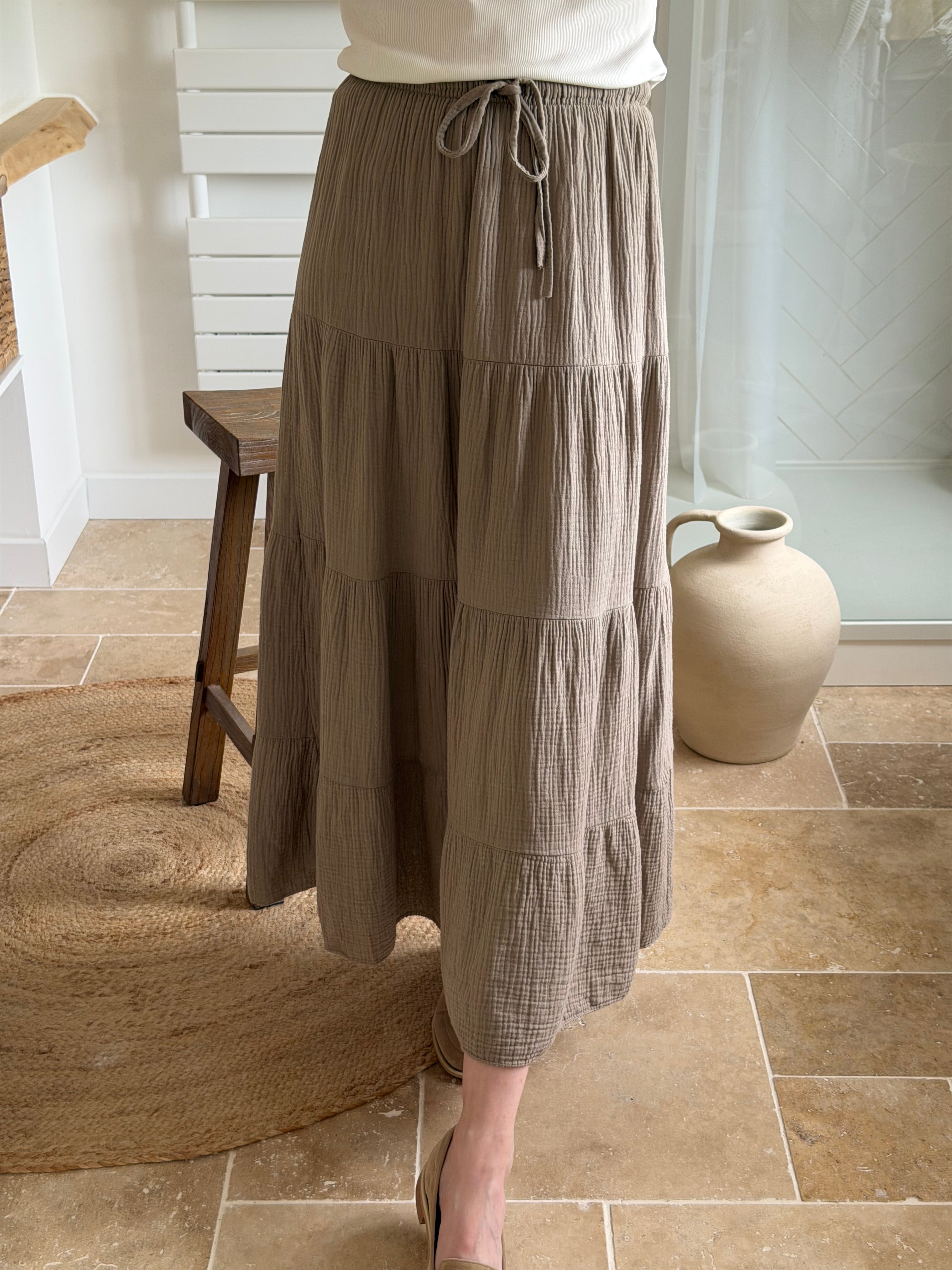 Jupe longue en gaze de coton - Beige