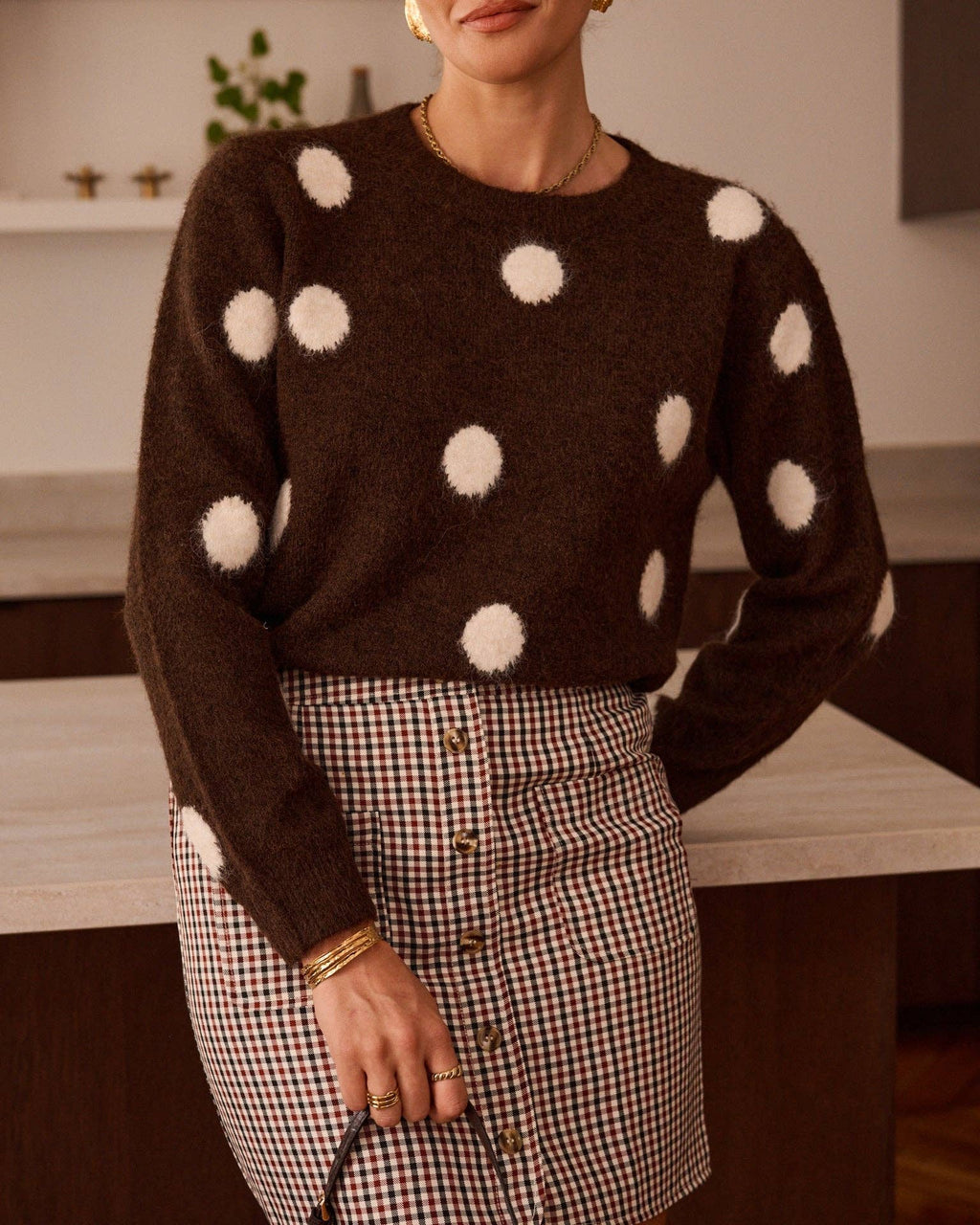Pull chocolat à pois