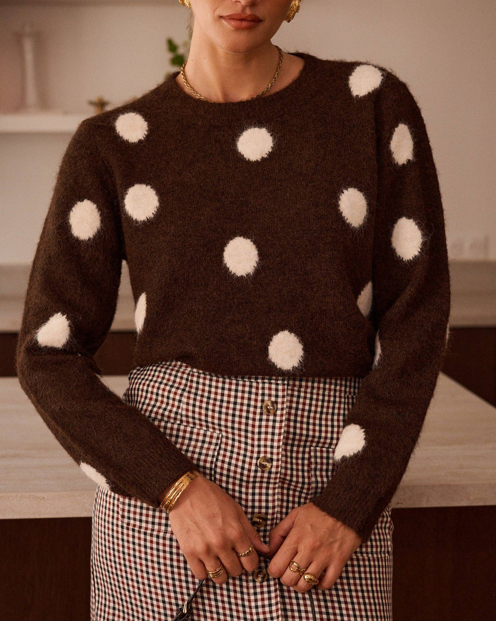 Pull chocolat à pois